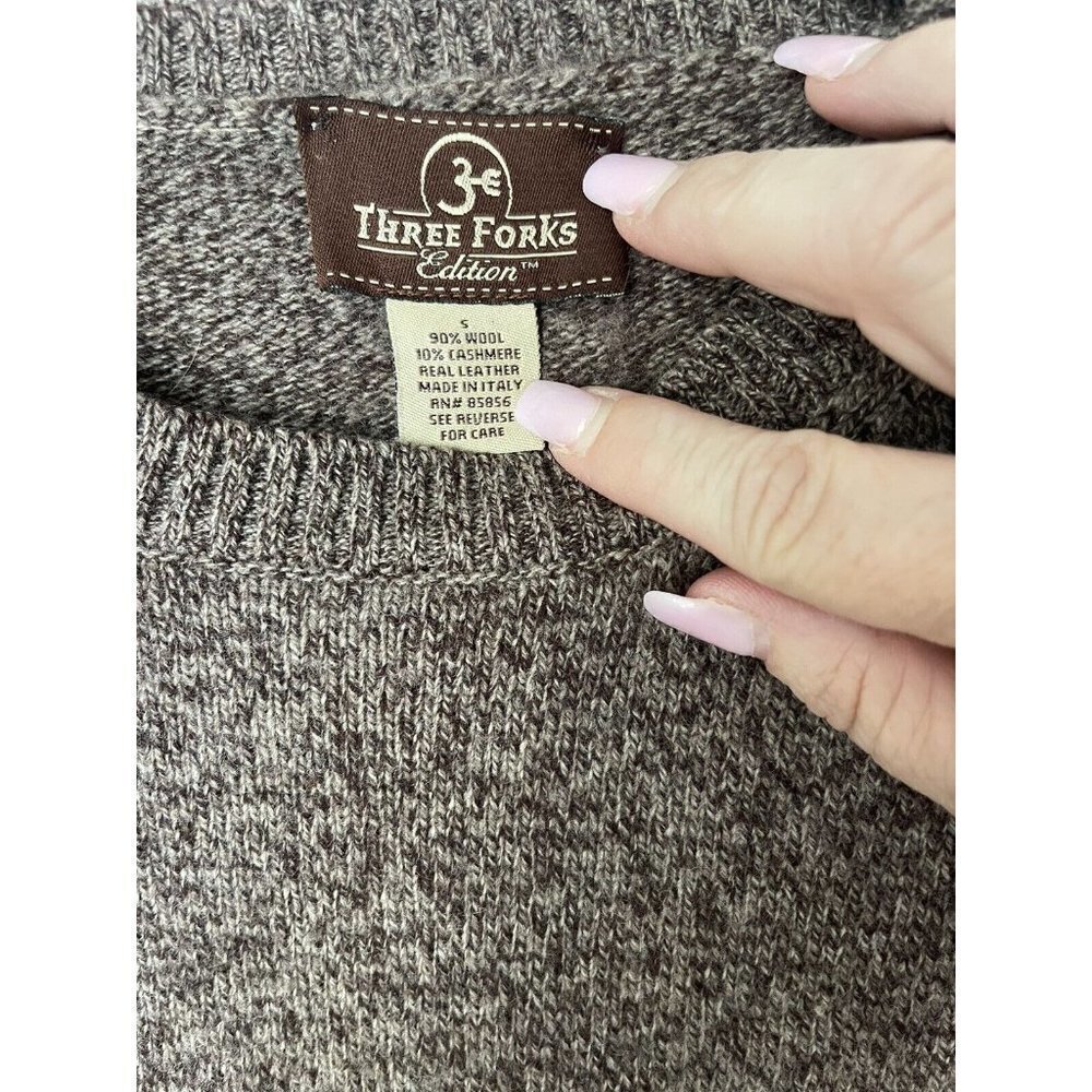 Three‎ Forks Ranch Wool/Cashmere Shooting Sweater Size Small Leather - Picture 8 of 10